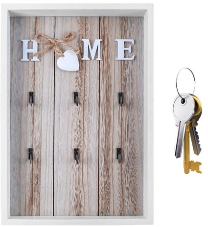 CHENGCKJ Holz Schlüsselbrett, 30 x 20 cm Schlüsselhalter mit 6 Schlüsselhaken, Wand Schlüsselanhänger Ohne Bohren, Schlüsselablage für Schlüssel Organizer Heimdekoration