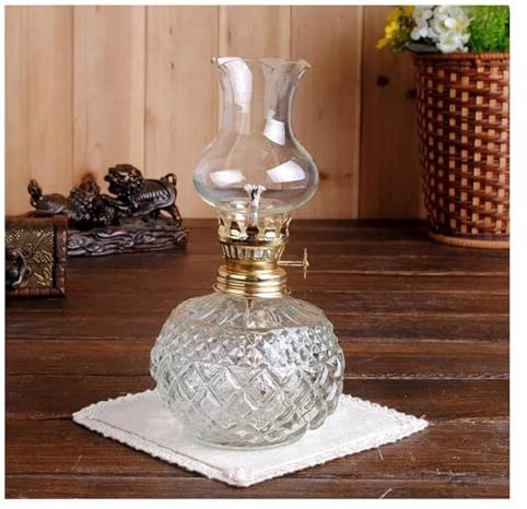 SFQEVHRZ Öllampe， Kerosinlampe， Laterne Vintage Glas Petroleumlampe Dekorative Sturmlampe Transparente Scheunenlaterne for den Innenbereich Wohnkultur Beleuchtung(White)