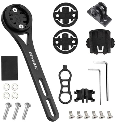 Integrierte Fahrradcomputer Halterung aus Aluminiumlegierung, Fahrrad Halterung Out Front Kompatibel mit Cateye, Garmin, Bryton, GoPro, Fahrradhalterung für Actionkameras und Licht, Schwarz