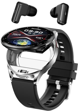 Zephyrion Montre Intelligente Bluetooth Earbuds,Répondre aux appels,1.39 inch Round Sport Watch for iOS & Android with Étape,Calories,Rythme Cardiaque,Moniteur de Sommeil (Argenté)