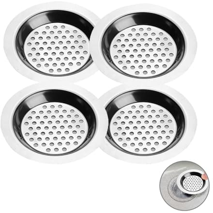 4-Pack Stainless Steel Sink Strainer | Standard Drain Plug for Kitchen/Bathroom/Shower | Hair & Food Catcher - Anti-Clog, Rust-Proof & Easy Clean