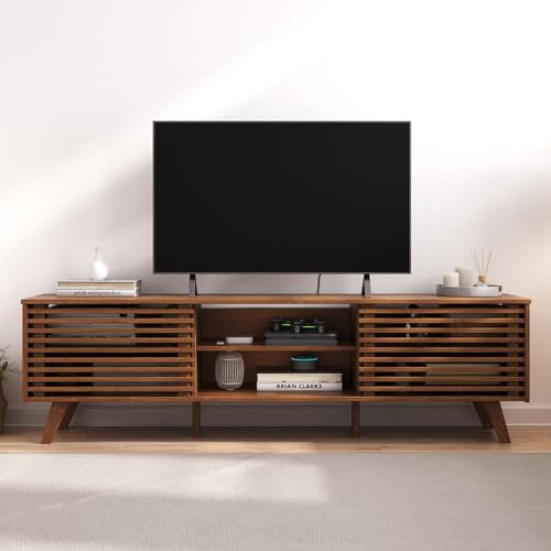 IDIMEX TV Lowboard RIAN mit 2 Schiebetüren für 75 TV Kastanien Farben - TV Kommode aus massivem Kiefernholz, 3 verstellbare Einlegeböden, TV Sideboard