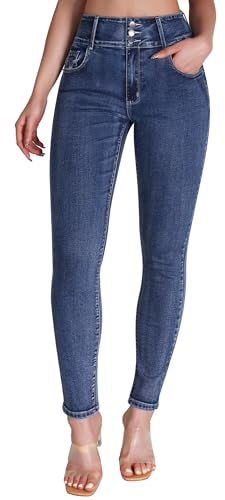 roswear Women's Stretchy Skinny Jeans High Waist Tummy Control Jeggings Slim Fit Denim Pants Dark Blue Medium