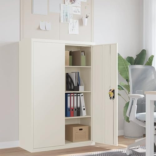 IKAYAA Aktenschrank Abschließbar Büroschrank Metallschrank Stahlschrank Werkzeugschrank Metall Schrank Abschließbar Aktenschrank Metall Weiß 90 x 40 x 140 cm