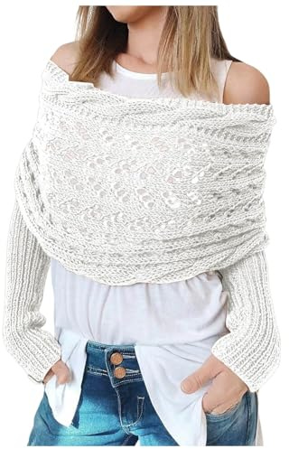 Schal mit Ärmeln Strick Damen Ärmelschal Multifunktionaler Strickschal Sweater Schal Wrap Schal Pullover mit Ärmeln Boho Kaschmir Schultertuch Scarf with Sleeves