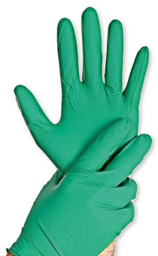FRANZ MENSCH 50 Stück Hygostar Nitrilhandschuhe Power Grip | puderfrei, Packung, grün, 10/XL, L: 24cm, Einweghandschuhe, Mechaniker, Latexfrei, Fischschuppen-Struktur