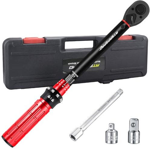 ATsafepro 3/8 Inch Torque Wrench Set,5-60 Nm with 3/8 to 1/4, 3/8 to 1/2 Socket Adapter & 6 Extension Bar–±3% Accuracy, Reversible Ratchet Head for Cars, Bicycles, Moto,DIY