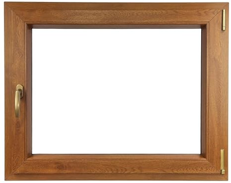 ALUCON Kellerfenster 700x500 mm – Fenster 70x50 cm – Kunststofffenster Innen Goldene Eiche/Außen Goldene Eiche – Flügelfenster DIN Rechts
