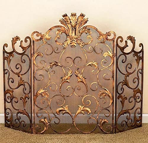 Fireplace Screen Guard, Kaminschirme Kaminschirme – Antik Gold Finish Kaminschirme Flache Kaminschirme Dekorativ