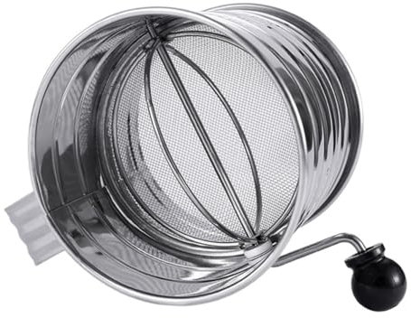 BIUDECO Manual Stainless Steel Hand Crank Flour Sifter Scale, Fine Mesh Baking Powder Sugar Sieve for Home Baking