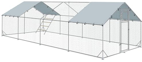 PawHut Hühnerstall 3x8x2 m Freilaufgehege Hühnergehege 24-30 Hühner Silber | Freigehege aus Verzinktem Stahl, UV-beständiger Dachabdeckung, Futtertür, Hängefütterung, Sitzstange, Kleintiere