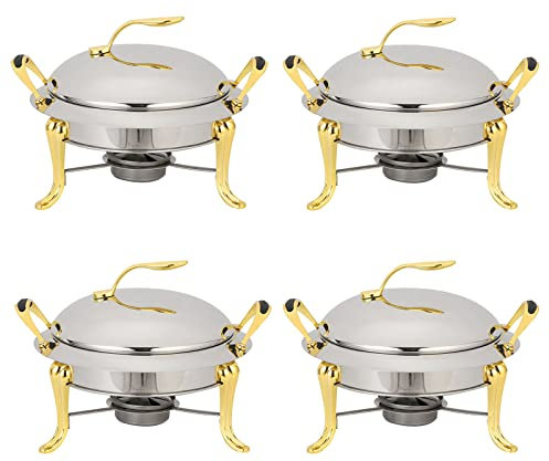 KLYDBMYT Set di scaldavivande, Server per Buffet Rotondo in Acciaio Inox con padelle, Coperchio e Porta-combustibile, per Catering, Feste, Matrimoni, cene, scaldavivande