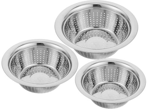 SHOWERORO Set Di 3 Ciotole in Acciaio Inox Per Lavare E Scolare Riso Frutta E Verdura Filtro Per Acqua Bacinella Da Cucina Resistente E Sicura