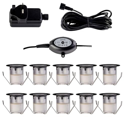 Set of 10 - 30mm Black IP67 Cool White LED Decking Kit with Photocell