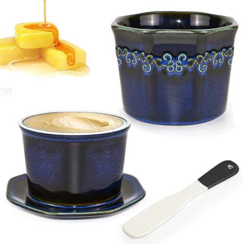 GIAK Französische Butterdose Butterdose Wassergekühlt 280g | Wasserbutterdose mit Wasserlinie mit Keramikmesser Französische Butterdose mit Deckel für Frisch Aromatisierte Butter