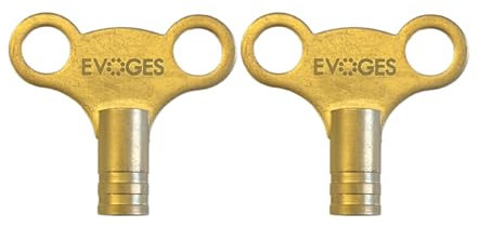 Evoges Radiator Bleed Key, Pack of 2, Brass, Clock Type Keys for Radiators Valves, Air Vents, and Towel Rails UK, Radiator Key