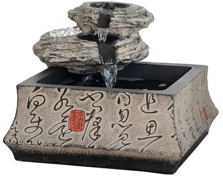 ZENY896V Fontana da Interni Fontana a Cascata Automatica for Meditazione Zen con Base in Ceramica e Flusso Regolabile e Mini Paesaggio Cinese Fontana da Tavolo