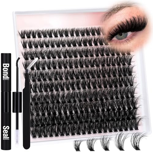 200Pcs Flauschige Wimpern-Cluster 60D Faux Nerz Verlängerung Kit mit Bindung, Siegel und Pinzette