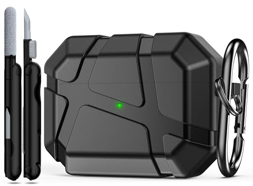R-Fun per Custodia AirPods Pro 2, Custodia Protettiva In Silicone Antiurto, Compatibile con AirPods Pro 2a Generazione, con Design Scocca Rigida & Protezione Anti-Graffio,LED Frontale Visibile,Nero