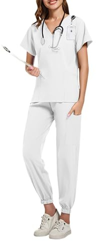 Yunshenla Uniforme Médicale Femme Ensemble - Tenue de Travail Infirmiere Professionnelle Blouse Medicale 2PCS Haut et Pantalons Tissu à Séchage Rapide Vêtement