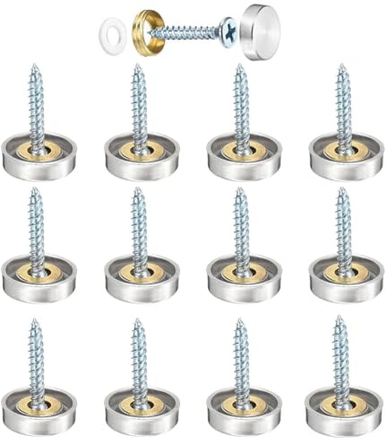 12 PCS Screw Covers Caps, Stainless Steel Mirror Screws Decorative Caps Cover Nails, Chrome Cap for Screws for Furniture, Cabinets, Boats, Automotive & DIY Projects