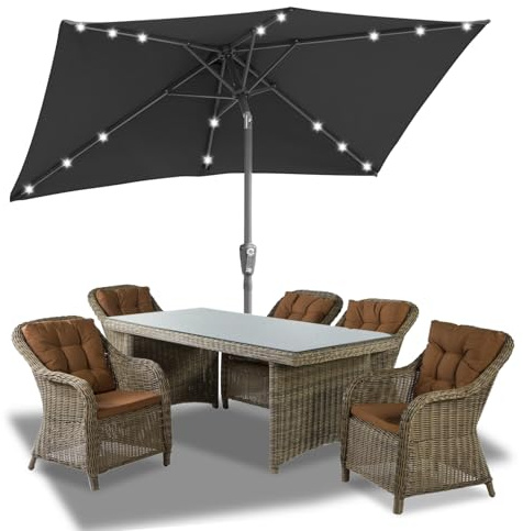 Jaxguom 140x210CM Sonnenschirm Rechteckig Solar LED Kurbelschirm Gartenschirm Terrassenschirm knickbar Sonnenschirme ohne Ständer Großschirm für Balkon,Terrasse,Garten,Anthrazit
