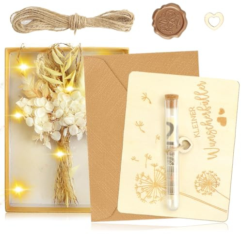Geldgeschenk,Geschenkbox mit Trockenblumen und Reagenzgläsern, kreative Geldgeschenke für Frauen und Männer, Geburtstagsgeschenke aus Holz (Wunscherfüller)