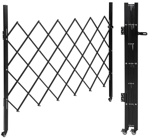 Expandable Metalltor, 1,8m Breite Faltbares Sicherheitstor, Mobile Sicherheitsbarriere mit Rollen, Akkordeon-Sicherheitstor aus Stahl, Scherentor für Baustelle Bahnhof Schule Garage 155x180cm