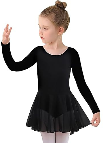 Generisch - Vestido de ballet de manga larga para niñas con tutú, traje de danza, conjunto de leotardo para niñas pequeñas, cómodo, elástico, para práctica y actuación, Negro , 2-3 años