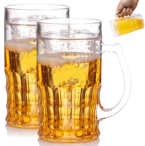 Chope à bière 2 pièces double couche réaliste à la recherche drôle chope de bière en plastique avec poignée trucs de farce divertissants pour les fêtes, les rassemblements, les blagues en verre