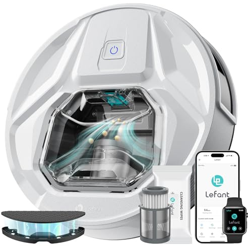 Lefant M320 Aspirateur Robot 6000Pa d'Aspiration, Évitement Précis des Obstacles, Détection de Tapis pour Les Poils d'animaux, Cheveux et Sols Durs Tapis, Contrôle App/Alexa, WiFi, Blanc