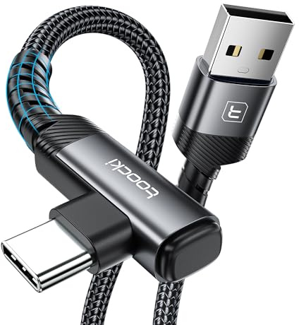 toocki Cable USB C 2M, 90 Grados USB A a USB C Cable 3A Trenzado de Carga Rápida para iPhone 17/16 Pro Max/Samsung Galaxy S23/S22/S10 S10+, Switch, Negro