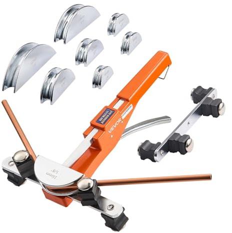VEVOR Kit de Dobladora de Tubos 6 a 22 mm, Compacta, con Trinquete, Avance/Retroceso, con Matrices de Aleación de Aluminio de 7 Colores, para HVAC de Cobre (Del mismo color, Avance)
