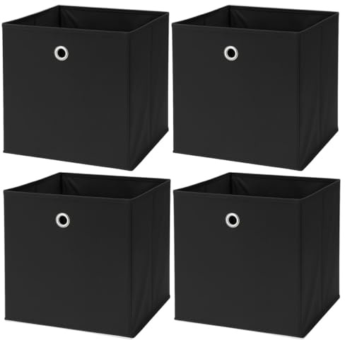 Murago 4er Set Faltbox ca. 30x30x30 cm - Schwarz - Würfel Aufbewahrungsbox faltbar Aufbewahrungskörbe Deko Korb Boxen Wohnzimmer Stoff für Kleidung Büro Regalkorb Klappbox Schlafzimmer