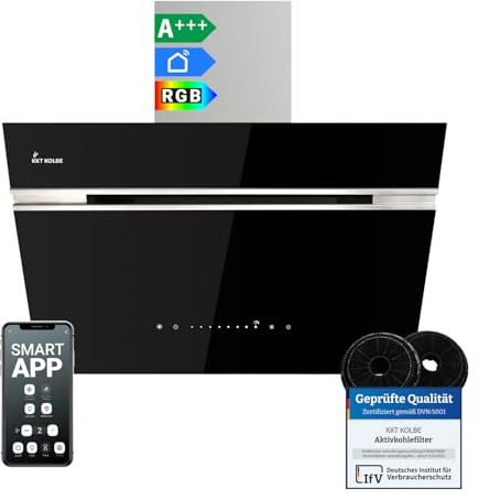 KKT KOLBE A+++ cappa aspirante 60 cm 782 cbm/h convezione aria di scarico senza testa | nero argento inox | vetro | ricarica automatica | Smart WiFi App Wi-Fi | SensorTouch | RGBW LED | AURORA6005SE