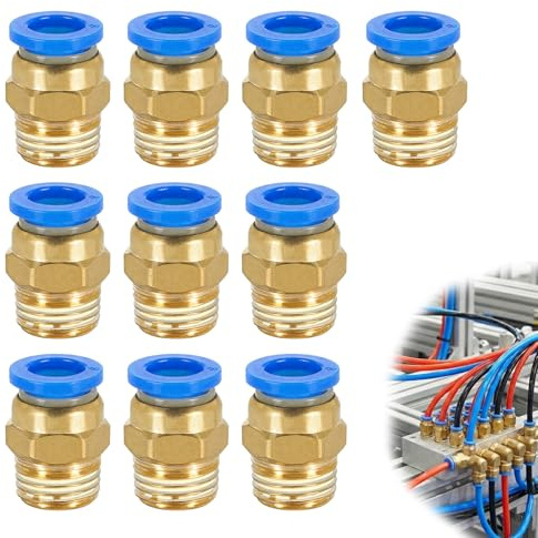 Wcawnlt 10 Pcs 8mm Tube OD x 1/4 BSP Mâle Droit Push To Connect Pneumatique Raccords, pour Systèmes d'Air Comprimé - Compatible avec Compresseurs d'Air et Automatisation Industrielle (PC8-02) ﻿