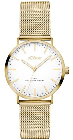 s.Oliver Damenuhr aus Edelstahl mit Meshband - Small 32 mm - Zeitlose, alltagstaugliche, analoge Armbanduhr mit Quarzwerk - hoher 5 ATM wasserdicht - Kratzunempfindliches Mineralglas