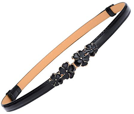 Xiang Ru Damen 94CM Länge Blume Haken Schmaler Gürtel Kleidergürtel Gürtel Hüftgürtel Jeansgürtel Schwarz