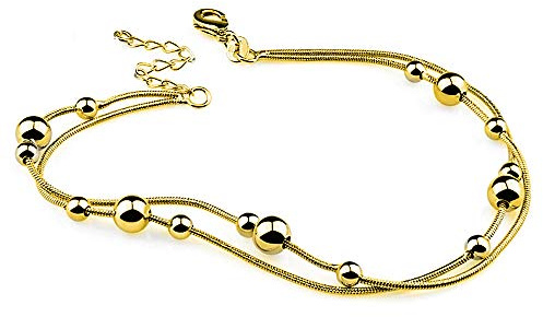 Kim Johanson Damen Fußkettchen *Gold Dream* aus Edelstahl in Gold mit beweglichen Kugeln & einem extra starken Karabinerverschluss inkl. Schmuckbeutel