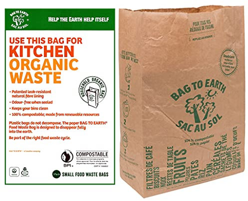 Bag to Earth - Lot de 2 sacs à déchets alimentaires de cuisine - Sac compostable - Doublure en cellulose résistante aux fuites - Petit - 60 sacs