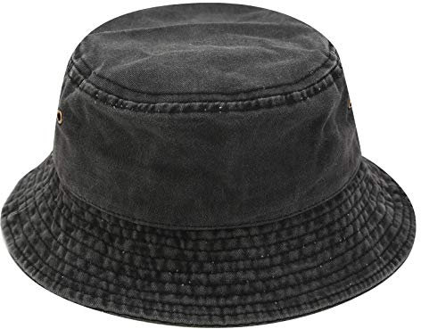 JFAN Fischerhut Unisex Eimer Hut Sommer Einfachheit Hut UV Schutz Doppelte Retro Abnutzung Sonnenhut Faltbar Segeltuch Hat, 56-58CM schwarz, OS
