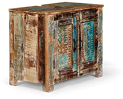 Woodkings Waschbeckenunterschrank Blue Lagoon | Farbiger Badschrank 70x61x40 cm aus Massivholz Mango | Stilvolles Design für das Badezimmer | Einzigartiger Badunterschrank aus Holz