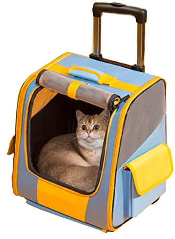 Katzenrucksack, Rucksack mit Rollen, Ktrolley Rucksack, 20 Pfund, mit StrapazierfäHigem Griff und Flexiblen Rädern, Atmungsaktive, Strapazierfähige Mesh-Einsätze(Von Den Meisten Flugzeugen Zugelassen)