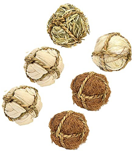 MYSUNBAR 6 Stück Kaubälle, Kaninchen-Kauspielzeug, Naturholz-Kaninchenspielzeug, Naturstroh-gewebte Spielzeugbälle für Kaninchen, Hamster, Meerschweinchen