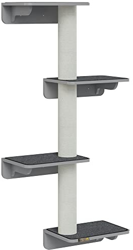 PawHut Kratzbaum 137cm Hoch, Wandmontiert, 4 Etagen, für Katzen <5 kg | Katzenbaum Mit 4 Plattformen, 3 Kratzstämmen, Katzenkratzbaum, zum Klettern, Kratzen und Spielen