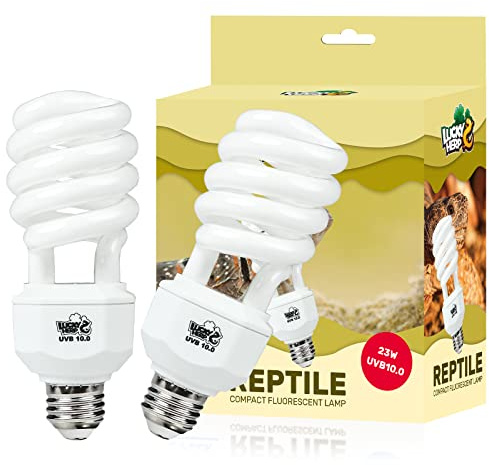LUCKY HERP 2 Pack UVA UVB Reptile Light, 23W 10.0 UVB Bulb for Desert Reptiles, Compact Fluorescent Terrarium Lamp, Reptile UVB Bulb for Bearded Dragon, Lizard, Tortoise