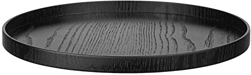 Plateau de service rond en bois massif extra large pour thé, café, collation, repas, cuisine, fête, bar, petit-déjeuner avec bords surélevés (40 cm) - Noir