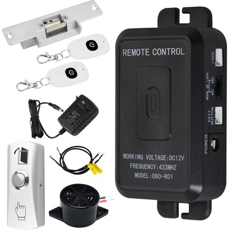 FUSYTULY Completo Access Control System Kit Wireless 433MHz Apriporta + NC Fail Safe Serratura Elettrica Strike + 30 Metri Trasmettitori Remoti Sblocco