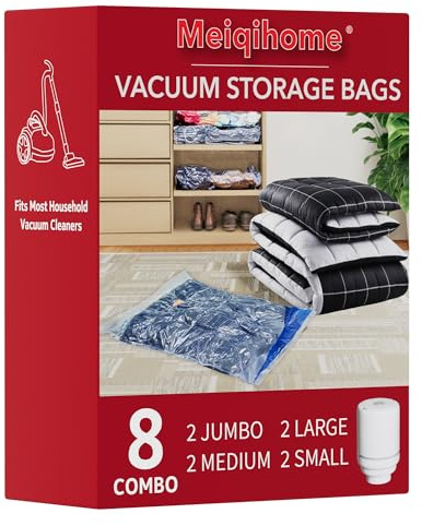 MEIQIHOME Vacuum Storage Bags, Space Saver Sealer Bags,Vacuum seal bags for clothing, Pillows, Comforters, Blankets, Bedding,Travel,8 Pack With Electric Pump
