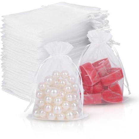 Rhimooay 100 Stück Organzasäckchen klein 10x12cm, Schmucksäckchen Verpackungstüten, Kleine Säckchen zum Befüllen, Organza Säckchen Für Hochzeit Geschenksäckchen, Süßigkeiten, Schmuckbeutel